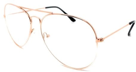 Clear Lens Pilot Style Glasses with UV400 Protection - Unisex (Rose Gold)