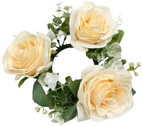 Kerzenringe, Kranz, Hochzeit, Tafelaufsätze, Frühlingsblumensäule, Kerzenring mit künstlichen Hortensien, Kerzenringe, Kränze für Tische, Frühlings- und Sommerkränze (Champagner)