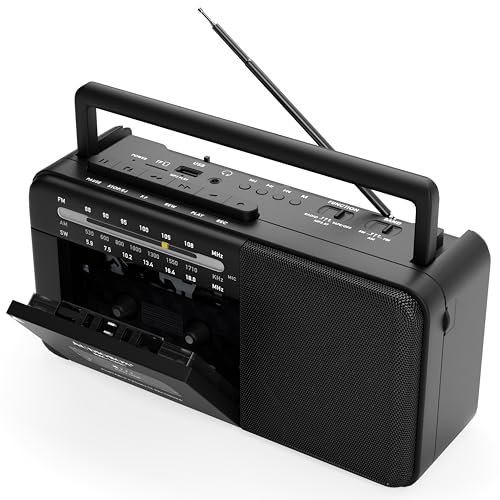 Audiobox RXC-15RBT Rechargeable Multi-Band Cassette Player with Bluetooth, AM/FM/SW, USB, and AUX Input – Vintage Portable Boombox