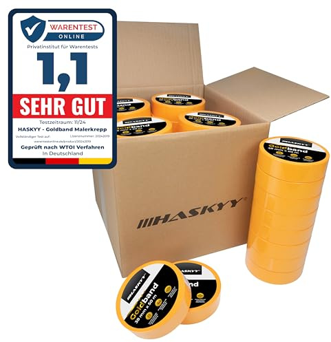 HASKYY Goldband Malerkrepp Kreppband 50x Malerband 30mm x 50m Profi Abdeckband Malertape Klebeband Washi Tape Gold Papiertape Selbstklebend