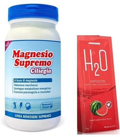 Natural Point - Magnesio Supremo Ciliegia 150 gr + H2o Omaggio - rigenerante fisico e mentale - Senza Lattosio, Senza Glutine