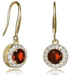 Zavana Rote Ohrhänger für Damen und Teenager-Mädchen im Halo-Design, goldene Ohrringe in Rot für Frauen mit roten Zirkonia-Steinen, elegante Ohrringe Rot Hängend für Damen