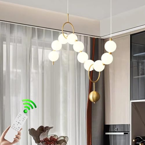 VTAMng Moderner Kronleuchter LED, schicke dekorative Pendelleuchte dimmbar weißer Acryl Kugelschirm Hängelampe lineare 10 Leuchten für Esszimmer Landhausstil Küche Esstisch über der Inselleuchte(A80CM