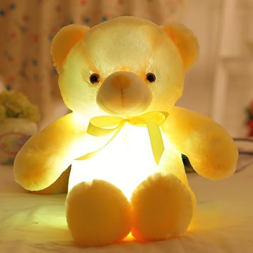 Kreatives Leuchten Teddybär Plüschtier niedliches buntes leuchtendes Teddybär Kissen Kuscheltiere Puppe für Kinder Geschenk 30cm gelb