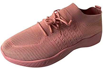 Ballet Pumps for Women UK Womens Canvas Pumps Large Fashion Lace-up Solid Size Flying Women's Platform Color Knitted Women's Black Espadrilles Women Womens Black Trainers (Pink, 7.5)