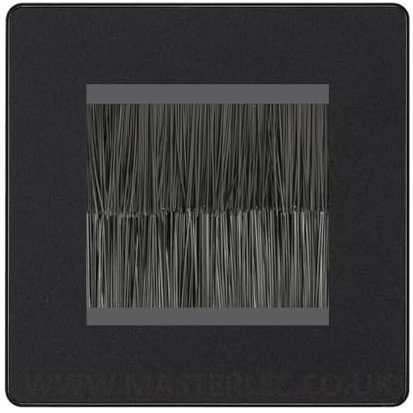 BG Evolve Matt Black Single 2 Gang Brush Cable Entry Wall Plate Black Insert Square