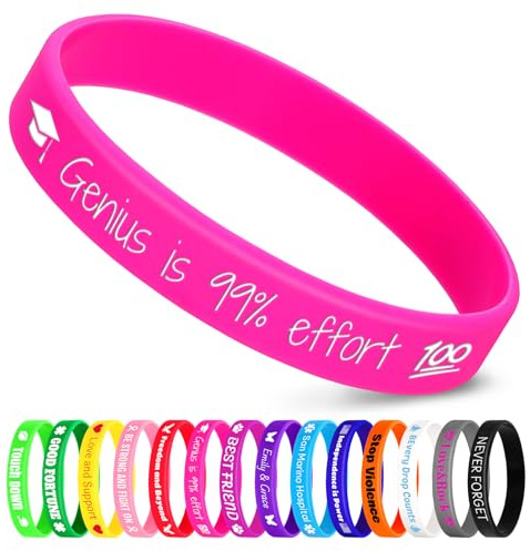 Jodimitty 50 Stück Personalisiertes Armband Silikon Armbänder Damen Herren, Custom Text & ICON, Bulk Armband für Event Festival Hochzeit Party Bewusstsein Motivation, 202x12mm (Rosenrot)