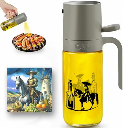 Primadore Aceitera Spray Pulverizador 250 ml - Spray Aceite Cocina Premium y Elegante, Dedicado a Don Quijote de La Mancha, Fácil de Lavar y Rellenar, Antigoteo, Regalo, Boda, Aniversario.