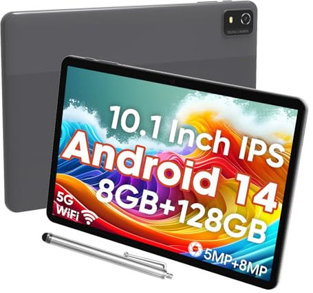 weelikeit 10-Zoll-Android-Tablet, 128 GB Speicher (erweiterbar auf 1 TB), 6000-mAh-Akku, 5G WiFi 6, Bluetooth 5.0, 8-MP- + 5-MP-Dualkameras, Kinder und Familie