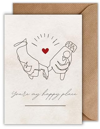 Valentins Tag Karte mit Umschlag - Geschenkkarte zum Valentinstag You're my happy place Line Art Hände Herz Liebesgeständnis Liebeskarte Liebe Romantik Valentinskarte für Partner Date (DIN A6)