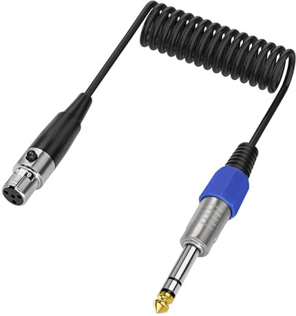 XMSJSIY 6.35mm TRS auf Mini XLR Kabel 1/4 TRS Stecker auf 4-Pin Mini XLR Buchse Kopfhörer Audio Stereo Sprial Coiled Kabel Mic für Mixer Gitarre Mixer -0.5M/1.6FT