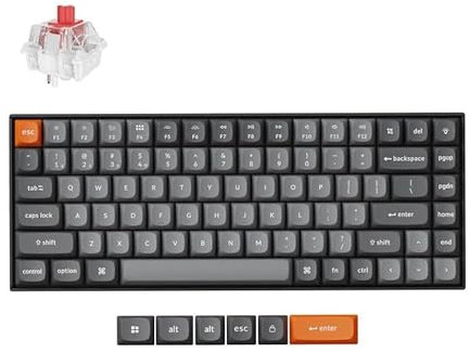 Keychron K8 MAX Teclado Mecánico Inalámbrico Personalizado, 2.4 GHz/Bluetooth/USB-C, LED Blanco, QMK/Via Macros Programables, PBT Keycaps, para Mac Windows, Super Red Switch