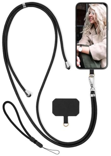 moex Unleash für Samsung Galaxy S25 Ultra Handyband zum Umhängen ohne Hülle, Handykette Universal mit Karabiner, Handy Band abnehmbar, Kette mit Pad für Handyhülle, Schwarz, Silber