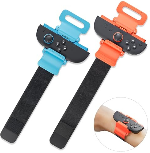 RHOTALL 2er Pack Verstellbare Handgelenkbänder für Nintendo Switch 2 Joy-Con Controller - Elastische Armbänder für Dance 2021-2026, 2 Größen (Erwachsene/Kinder) - Orange/Blau