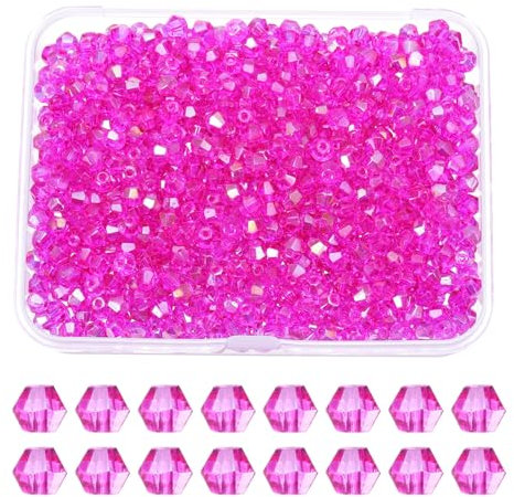 PATIKIL 1000pcs 4mm Bicone Glass Crystal Beads, Faceted Glass Spacer Beads with Box for Jewelry Making Bracelet Necklace Earrings DIY Suncatcher Craft, Rose Red AB
