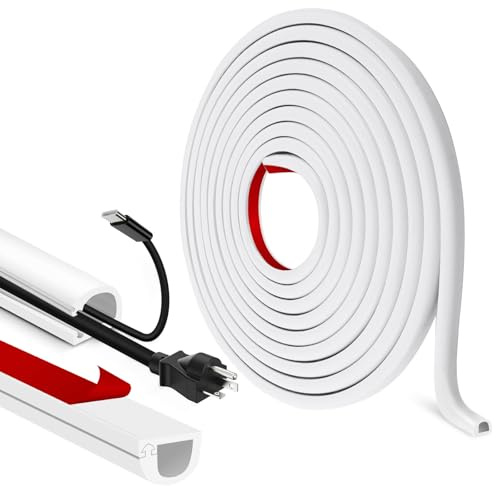 Goulotte Passe Cable adhésif Cache Cable TV Mural Semi-circulaires Cache Fil Electrique Flexible goulotte Electrique pour Le Sol Mural (Blanc, 7mm×14mm×6m)