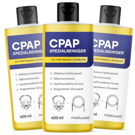 meduwell CPAP Reiniger 400ml für CPAP Masken Schläuche und Zubehör, effektiv fettlösend, silikonschonend und hautfreundlich, Spezialreiniger angenehmer Duft (3)