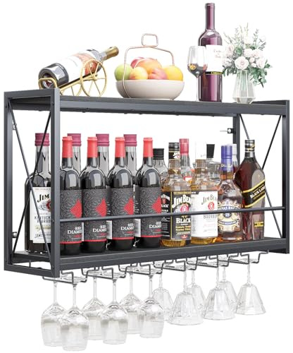 Dokser Wine Rack Wall Mounted Shelf - 2 Tier Wine Bottle Holder for Kitchen