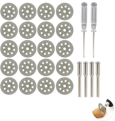20 Pieces 22 mm Diamond Cutting Wheel with 4 Pieces 3 mm Discs with 4 Mandrels and 2 Cross Crystal Screwdrivers, Compatible with Dremel Rotary Tools for Precision Cutting and Grinding