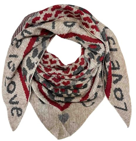 XXL Dreieck Strickschal Love Leopard Muster Warmer Winter Schal Fashion Tuch Herbst Frühling Schlauchschal Dreieckschal Stola Wolle Tuch (Rot)