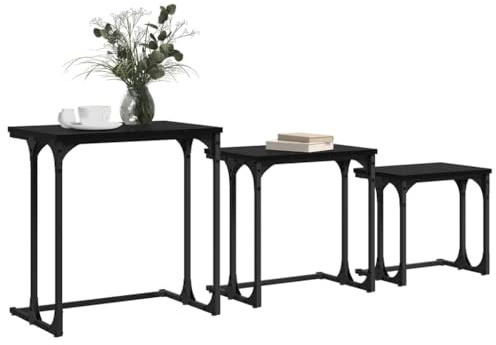 vidaXL Nesting Coffee Table 3 pcs Black oak 50.5 x 35 x 53 cm, Compact Nesting Tables, Rectangular Industrial Coffee Table Set, Space-Saving Lounge Accent for Living Room Decor