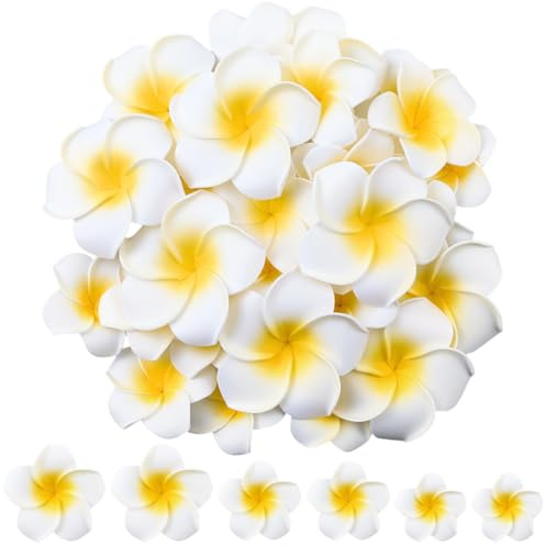SOFPLATE 30 Stück 3 Größen Schaumstoff Plumeria Blumen Künstliche Frangipani Blüten Sommer Strand Tropisches Hawaii Thema 3D Blumennblätter Verzierungen Für Haarspangen Hüte Kränze DIY Bastelarbeiten