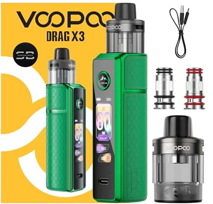 Voopoo Drag X3 Vape Kit [Moss Green] - No Nicotine | 10 colours - 2A Fast Charge, External 18650/21700 Single Battery (sold separately) - Works with PnP X DTL/MTL & PnP X Coils