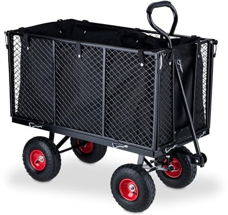 Gartenwagen Lastenwagen 500 kg Traglast mit Luftreifen, Klappbare Seitenteile, Stahl Handwagen Bollerwagen mit Innenplane für Garten, Outdoor Transport