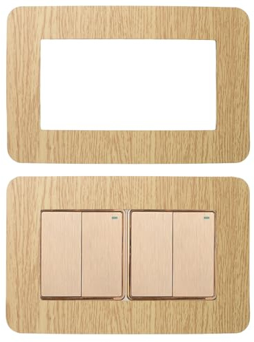 UFURMATE Light Switch Surround Cover Stick on 2Pcs Wood Grain Double Socket Surround Protector Sticker for Home Office Wall Switch Decoration (Light Yellow)