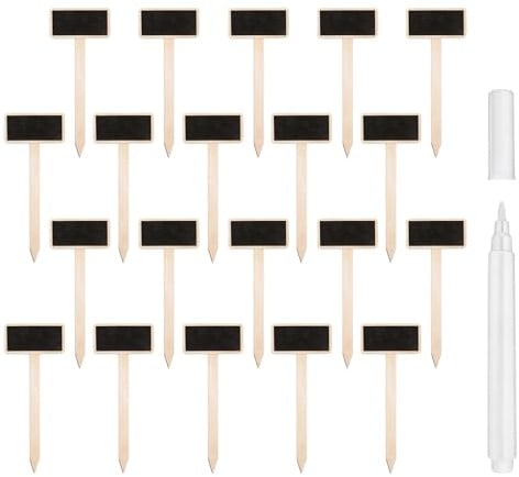 EUYKQNOI 20 Pezzi Etichette per Piante in Legno Nere,Mini Etichette Lavagna per Piante da Giardino, Targhette a T per Semi di Verdura Alberi Erbe Fiori Giardino,Rettangolari
