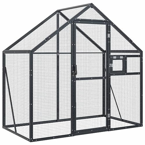 Hommdiy Voliere mit Maschendraht,Vogelvoliere außen,Vogelkäfig Anthrazit 179x100x185 cm Aluminium