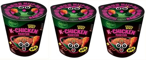 Bibigo Kimchi Chicken Ramyun Noodles 98g | PACK OF 3 | Sweet & Spicy | Korean Style | Maep-Dal | Stir-Fried Noodles.