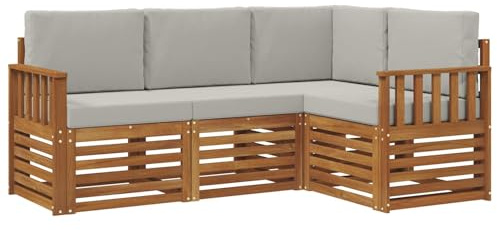vidaXL Sofagarnituren 4 pcs Natürlich und Hellgrau Massivholz Akazie, Outdoor Sofa, modernes Möbel, robuster Terrassen-Lounge, Garten, Sitzgelegenheit für Wohnzimmer-Set