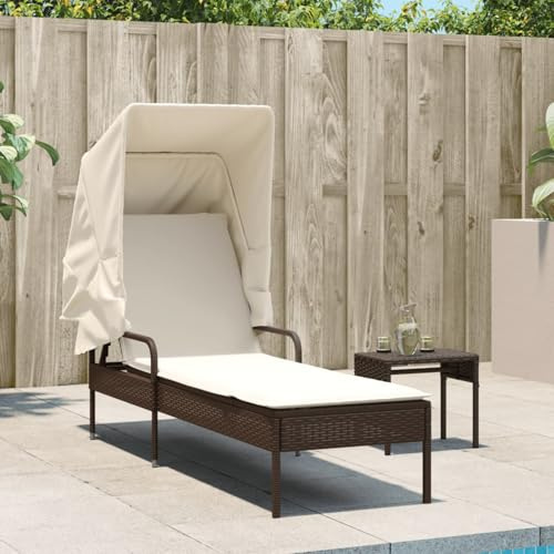 ATOMSTACK MAKER HOMELEN Sonnenliege mit Dach | Poly Rattan Gartenliege verstellbar & UV-beständig | Braun, 200 cm lang, 4-Positionen Rückenlehne | für Balkon, Terrasse & Garten