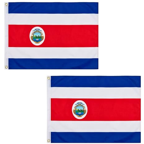 Costa Rica-Flagge, 152 x 91 cm, mit Messingösen, Polyester, für Fußballspiele, Fanunterstützung, Haus und Garten, 2 Stück