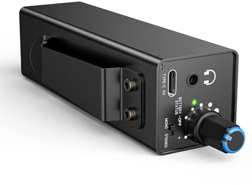 LEKATO Amplificador de Monitor Recargable, Amplificador de Auriculares con Selector Estéreo/Mono, Entrada XLR/TRS, Práctico Clip para Cinturón
