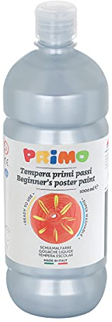 PRIMO Schulmalfarbe Tempera-Farbe für Kinder, 1000 ml Flasche mit Dosierverschluss (silber)