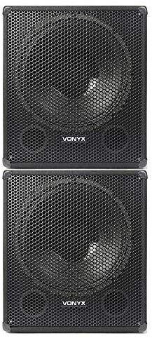 VONYX 18 Passive DJ Subwoofer Pair (1000W Each) Bass Sub Speakers with Built-In Low Pass Filters, Pole Mount, Carpeted Protective Finish and NL4, 6.3mm, Terminal Connections for DJ and PA Systems