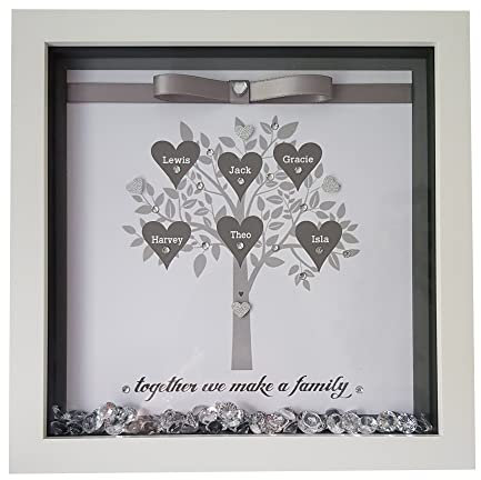 PERSONALISED HEART FAMILY TREE BOX FRAME- Handmade Home Decor Framed Print. Great Gift idea for Mothers Day, Birthdays or treat for a Family Home. Make your own family tree. Mum Dad Friend
