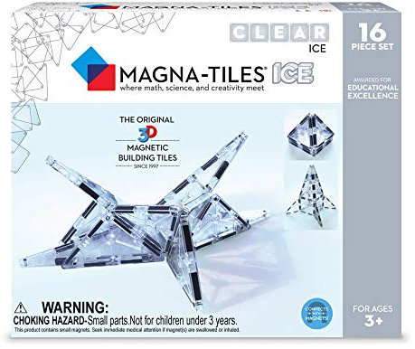 Magna-Tiles 16 Piece Ice Set, The Original, Award-Winning Magnetic Building Tiles, Creativity & Educational, Stem Approved, Translucent