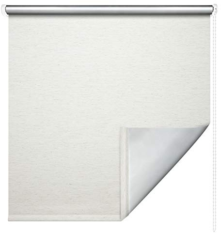 Thermorollo Hitzeschutzrollo Verdunkelungsrollo Kettenzugrollo Seitenzugrollo Fenster Rollo Breite 62-202 cm Stoff lichtundurchlässig verdunkelnd Thermobeschichtung Silber (142 x 180 cm / Leinen)