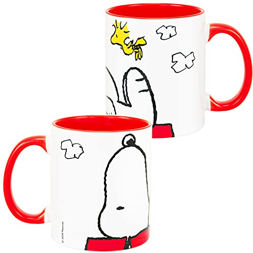 The Peanuts Snoopy. Tazza da caffè modello “Mach Mal Pause” (trad: fai una pausa ogni tanto), in ceramica, bianca, 320 ml