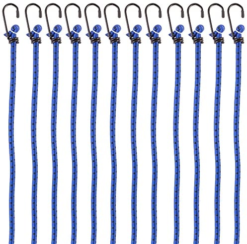 PRETEX 12er Set Universal Expander Gepäckspanner mit Haken - 88 cm Lange Gummispanner Gummiband Set - 12x Fahrrad Spanngurte Spanngummi - Bungee Cord Set - Blau