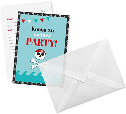 12x Piraten Einladungskarten + Umschläge - Set/Piraten Party Einladungskarten Piraten Kindergeburtstag/Partytüten Kindergeburtstag Piraten Partytüten Kindergeburtstag Einladungen Piraten