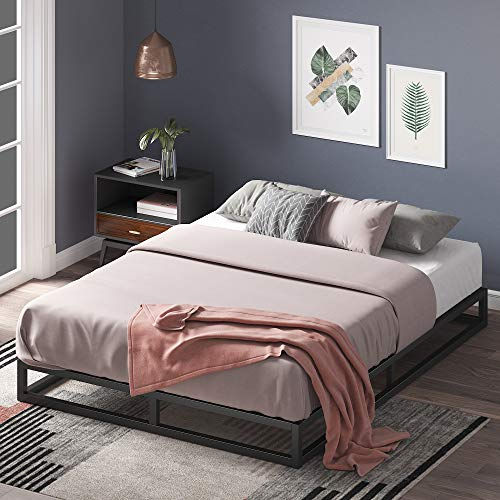 Zinus Joseph Cama 135x190 cm - Altura 15 cm con almacenamiento debajo de la cama - Marco de la cama de plataforma de metal con soporte de listones de madera - Negro