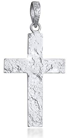 Kuzzoi Ciondolo a forma di croce in argento Sterling 925 massiccio per collane, ciondolo a forma di croce, realizzato a mano, altezza 54 mm, Argento