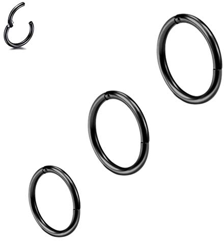 3 Stk 6/8/10mm 16G Edelstahl Nasenring schwarz Damen Herren Septum Clicker Ring Nasenring Set Ohr Lippen Nasenpiercing Lippenpiercing Knorpel Creolen für Männer Frauen