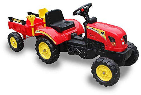 QPLAY - Tractor a Pedales con Remolque - Dos velocidades - Ideal para niños a Partir de 3 años - Rojo