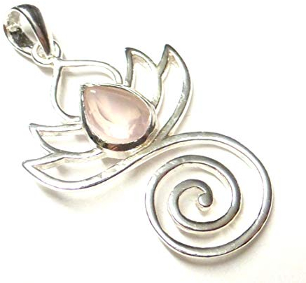 Pendentif en argent sterling avec pendentif Lotus et quartz rose véritable en argent sterling pour femme et amitié, Argent sterling