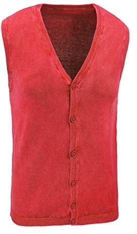 Gilet Smanicato Uomo Primavera Estate Cardigan Maglia Slim Fit in Cotone (Rosso, L)